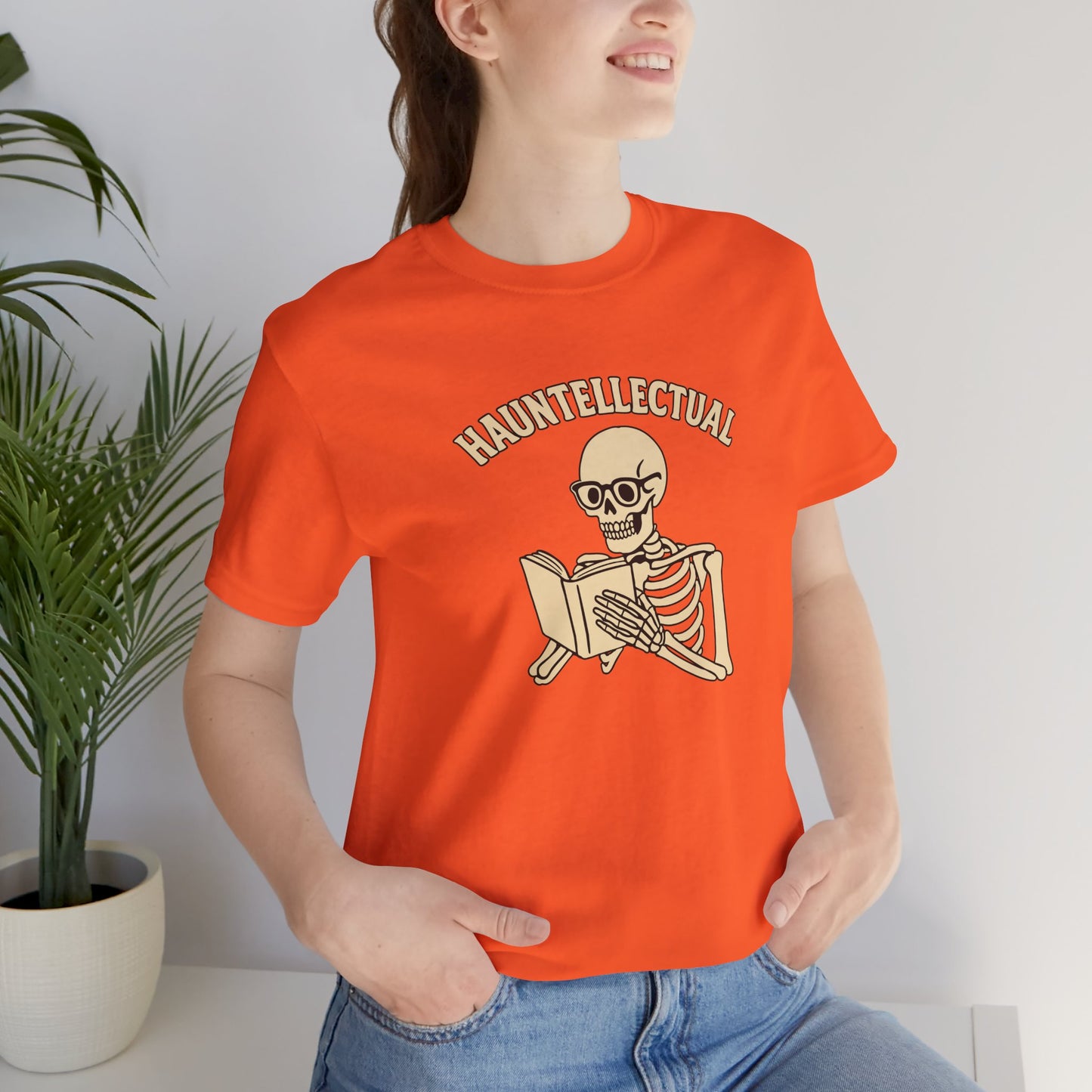 Hauntellectual Halloween Shirt – Funny Skeleton Reading Book Tee for Spooky Smart People