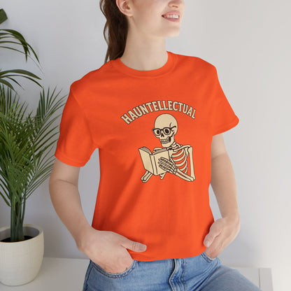 Hauntellectual Halloween Shirt – Funny Skeleton Reading Book Tee for Spooky Smart People