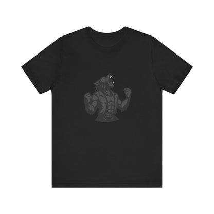 Werewolf Transformation T-Shirt – Dark Theme Grayscale Muscular Monster Design on Black Tee with Savage Energy and Modern Ghost Effect. Unisex Jersey Short Sleeve Tee