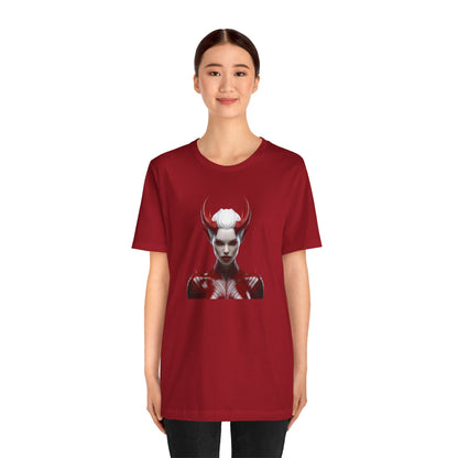 Fierce Devil Woman Halloween Shirt – Seductive Demon Graphic Tee for Bold Halloween Style