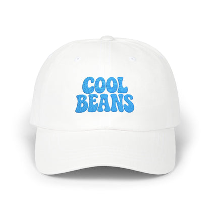 Cool Beans Classic Dad Hat – Embroidered Minimalist Text Hat for Chill Vibes and Quiet Comedy Fans. Blue Letters