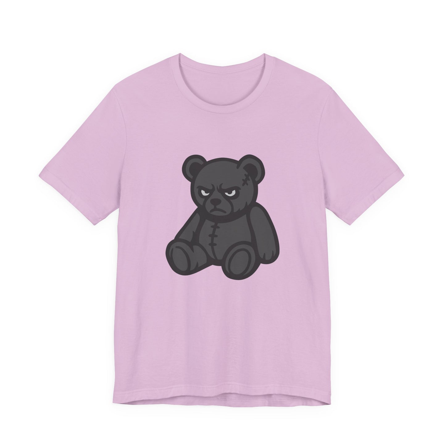 Angry Teddy Bear Graphic T-Shirt – Dark Theme Grayscale Plush with Attitude on Black Tee for Edgy or Ironic Style. Unisex Jersey Short Sleeve Tee