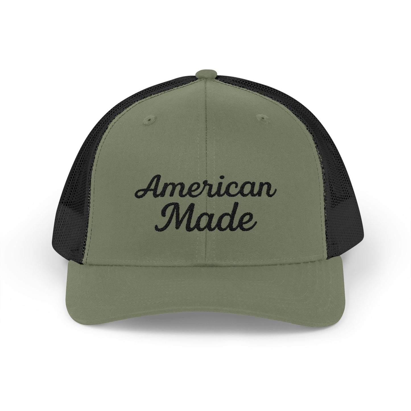 American Made Trucker Hat – Embroidered Patriotic Hat with Retro Script for USA Pride and Everyday Freedom. Black Letters