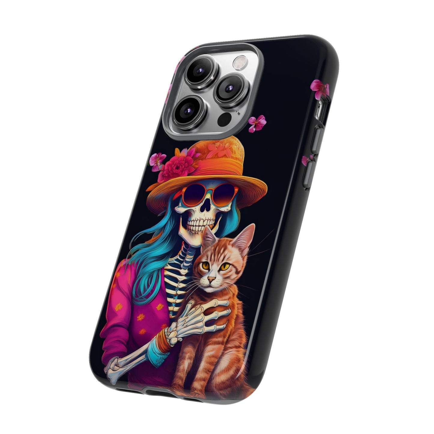 Skeleton holding a Cat Cell Phone Case 001