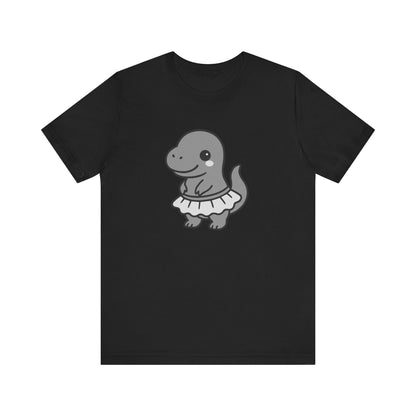 Kawaii T-Rex Dancer Graphic Tee Dark Theme – Cute Dinosaur in Skirt Vector Design