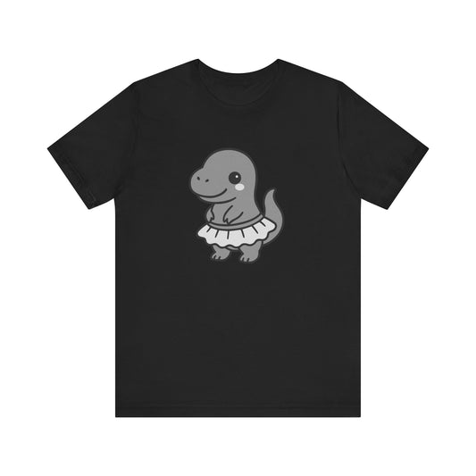 Kawaii T-Rex Dancer Graphic Tee Dark Theme – Cute Dinosaur in Skirt Vector Design