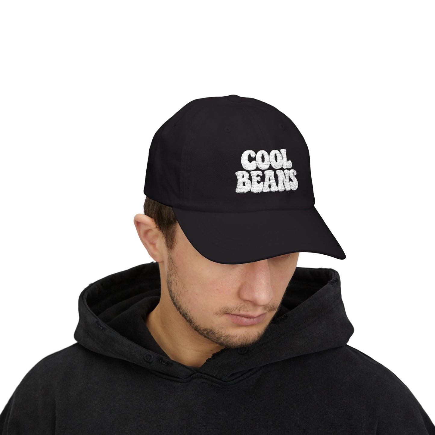 Cool Beans Classic Dad Hat – Embroidered Minimalist Text Hat for Chill Vibes and Quiet Comedy Fans. White Letters