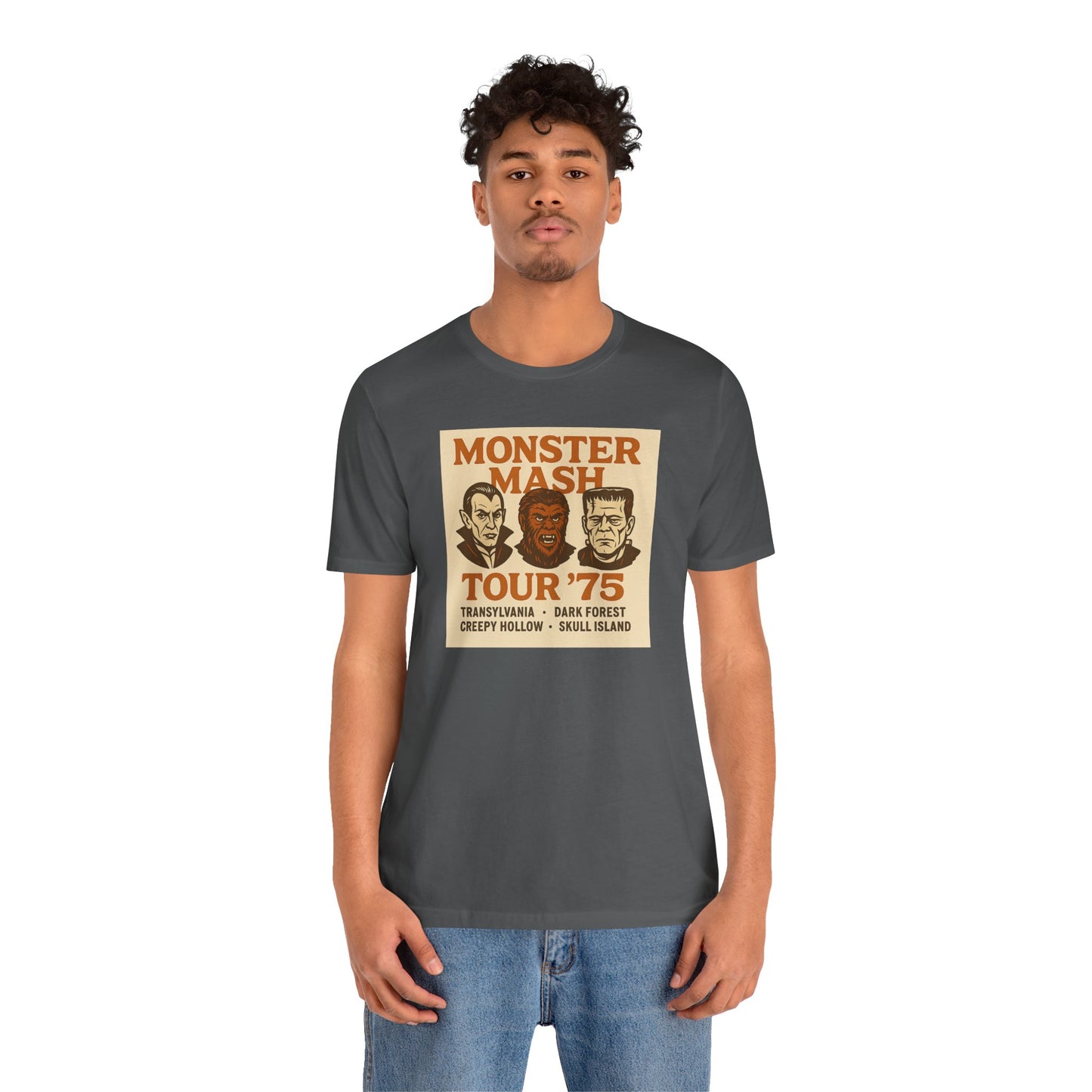 Monster Mash Tour '75 Halloween Shirt – Vintage Horror Band Tee Featuring Dracula, Wolfman, Frankenstein