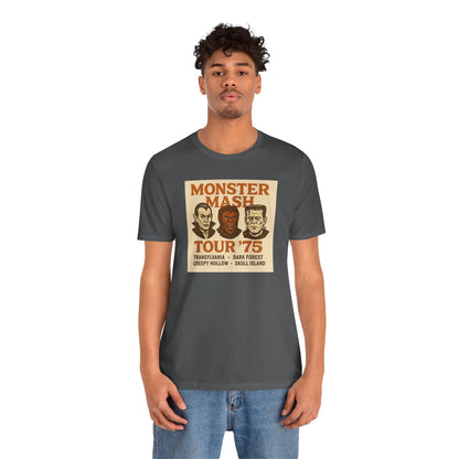 Monster Mash Tour '75 Halloween Shirt – Vintage Horror Band Tee Featuring Dracula, Wolfman, Frankenstein
