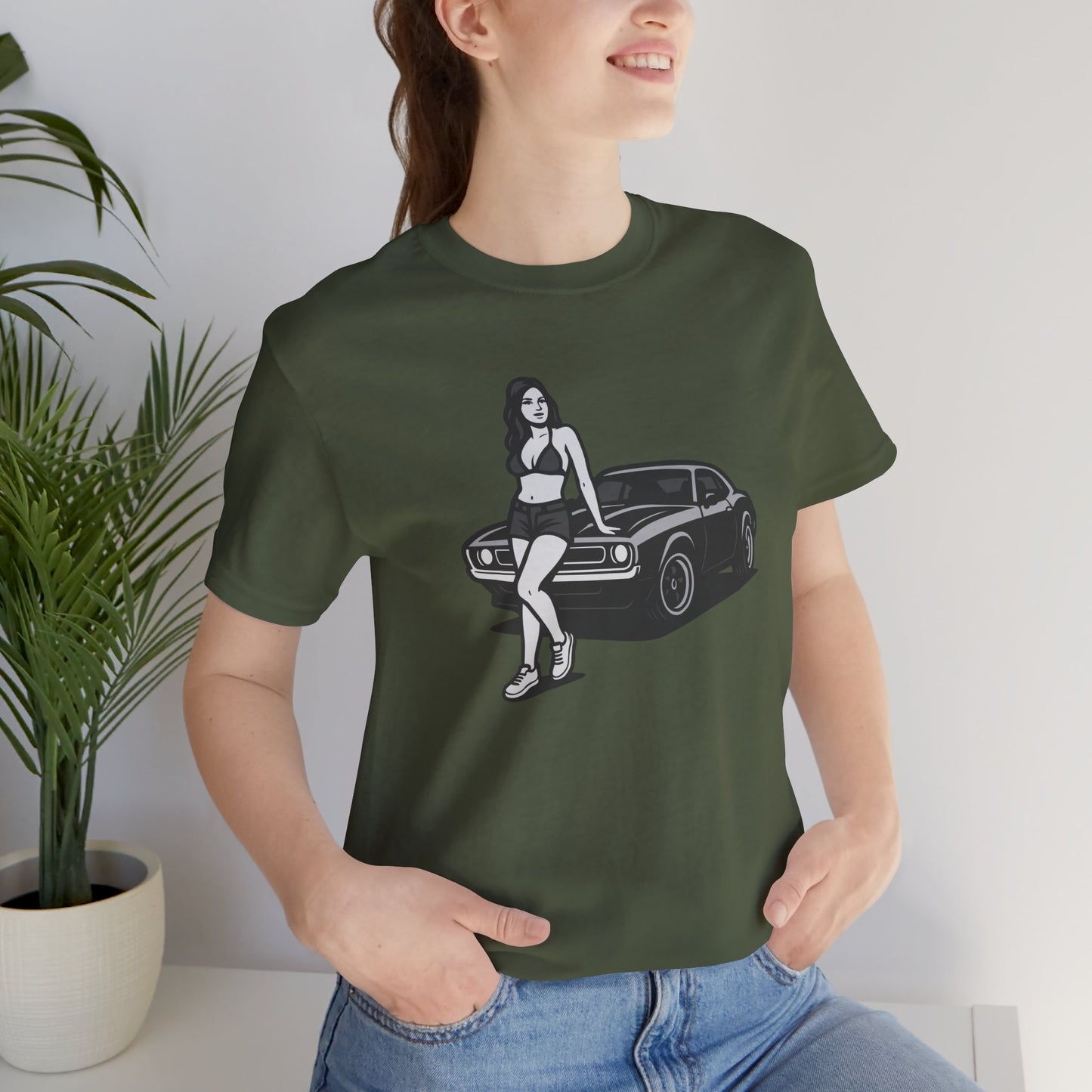 Car Girl Graphic Tee Dark Theme – Retro Muscle Car Vector Design with Confident Attitude