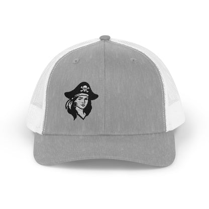 Hot Pirate Girl Trucker Hat – Bold Skull and Crossbones Hat with Retro Attitude and Seafaring Sass