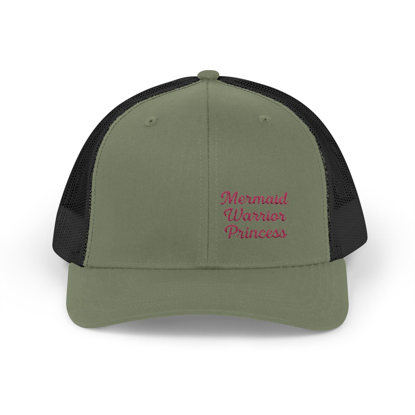 Mermaid Warrior Princess Trucker Hat – Embroidered Bold Text Hat for Magical Queens. Pink Letters