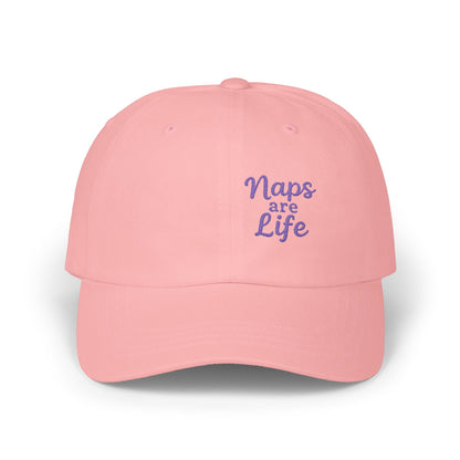 Naps Are Life Embroidered Classic Dad Hat – Cozy Comfort Hat for Nap Lovers, Rest Day Mood, and Chill Style. Purple Letters