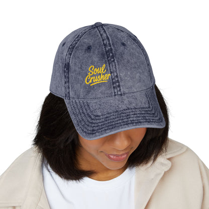 Soul Crusher Vintage Hat – Clean Script Hat with Bold Edge for Heartbreakers, Villains, and Power Moves