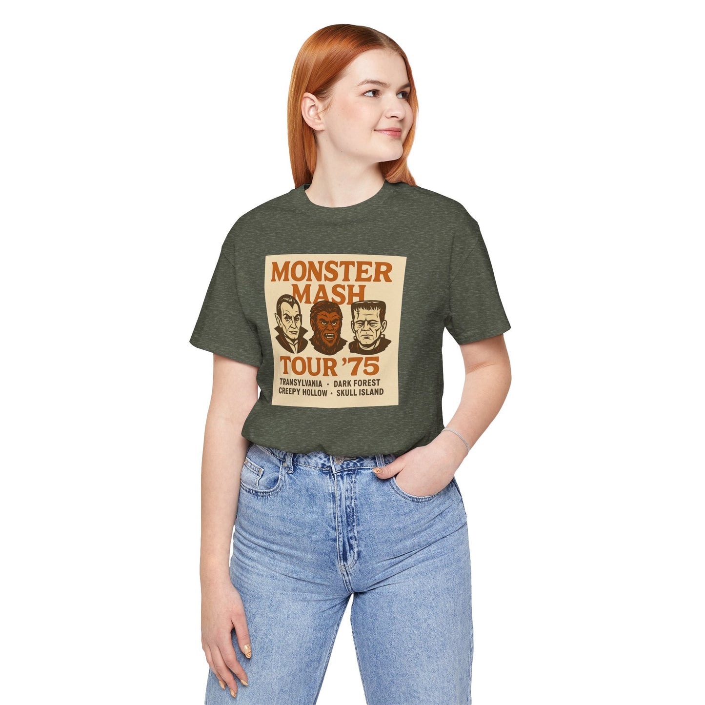 Monster Mash Tour '75 Halloween Shirt – Vintage Horror Band Tee Featuring Dracula, Wolfman, Frankenstein