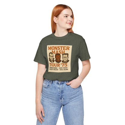 Monster Mash Tour '75 Halloween Shirt – Vintage Horror Band Tee Featuring Dracula, Wolfman, Frankenstein