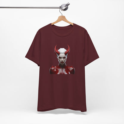 Fierce Devil Woman Halloween Shirt – Seductive Demon Graphic Tee for Bold Halloween Style
