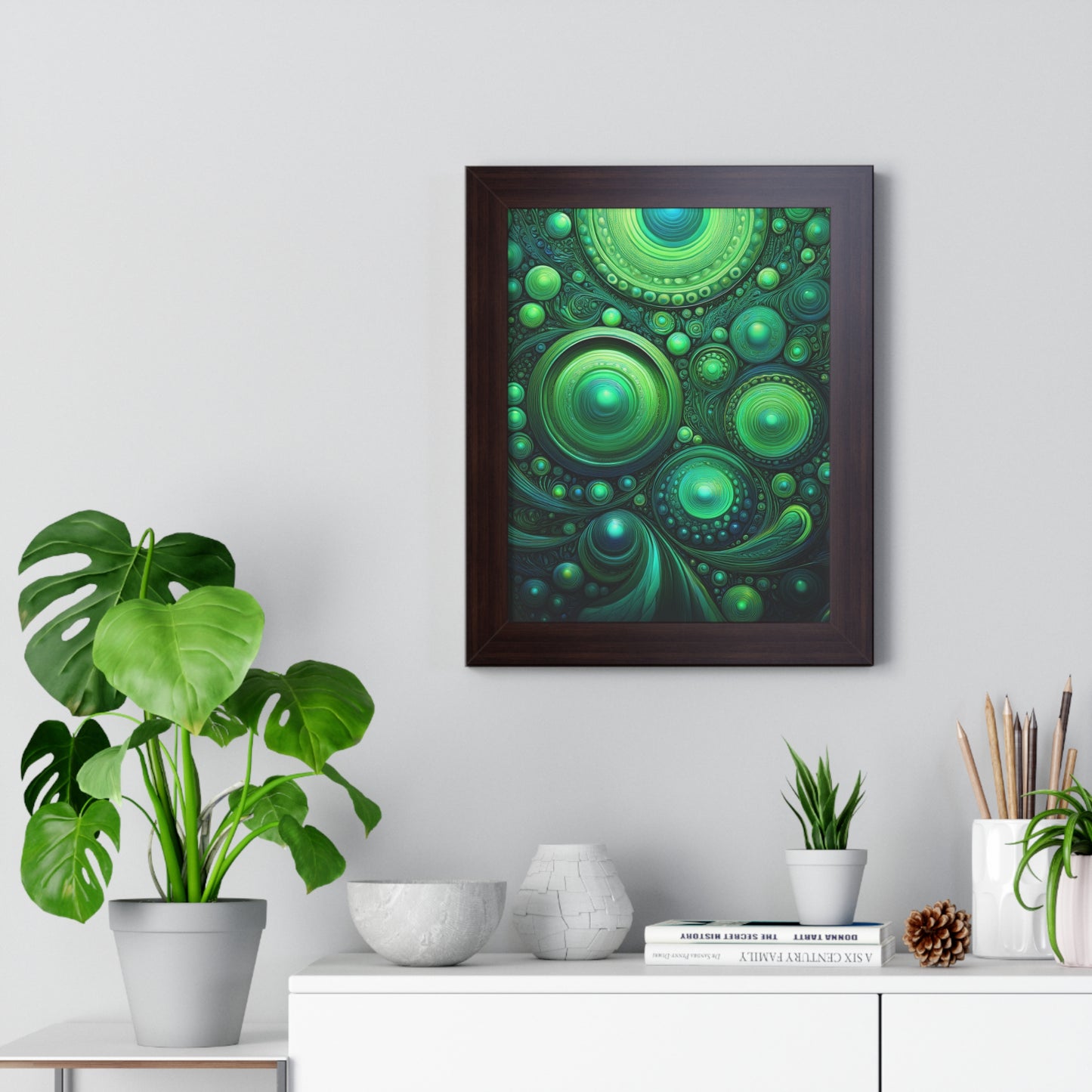 Verde Future Abstract Green Framed Vertical Poster - Modern Wall Art for Home Decor