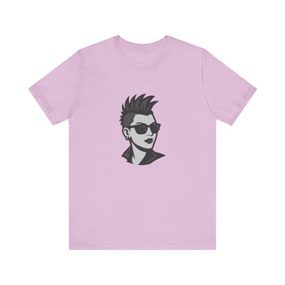 Punk Girl Graphic T-Shirt – Dark Theme Grayscale Spiked Hair Portrait on Black Tee with Bold Energy and Modern Ghost Effect. Unisex Jersey Short Sleeve Tee