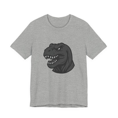 T-Rex Profile Graphic T-Shirt – Dark Theme Grayscale Dinosaur Head on Black Tee with Prehistoric Power and Modern Ghost Effect. Unisex Jersey Short Sleeve Tee