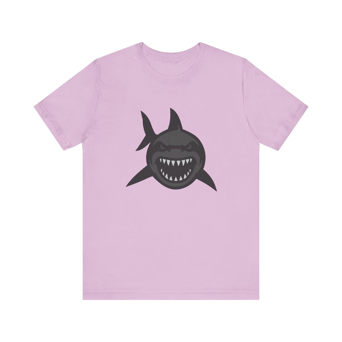 Ferocious Shark Face Graphic Tee with a Bold Bite – Dark Theme Ocean Predator Shirt in Black and Grey. Unisex Jersey Short Sleeve Tee