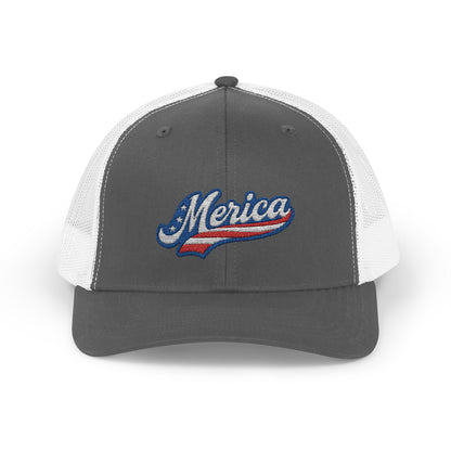 Merica Trucker Hat – Patriotic Embroidered Hat with Vintage Sports Style