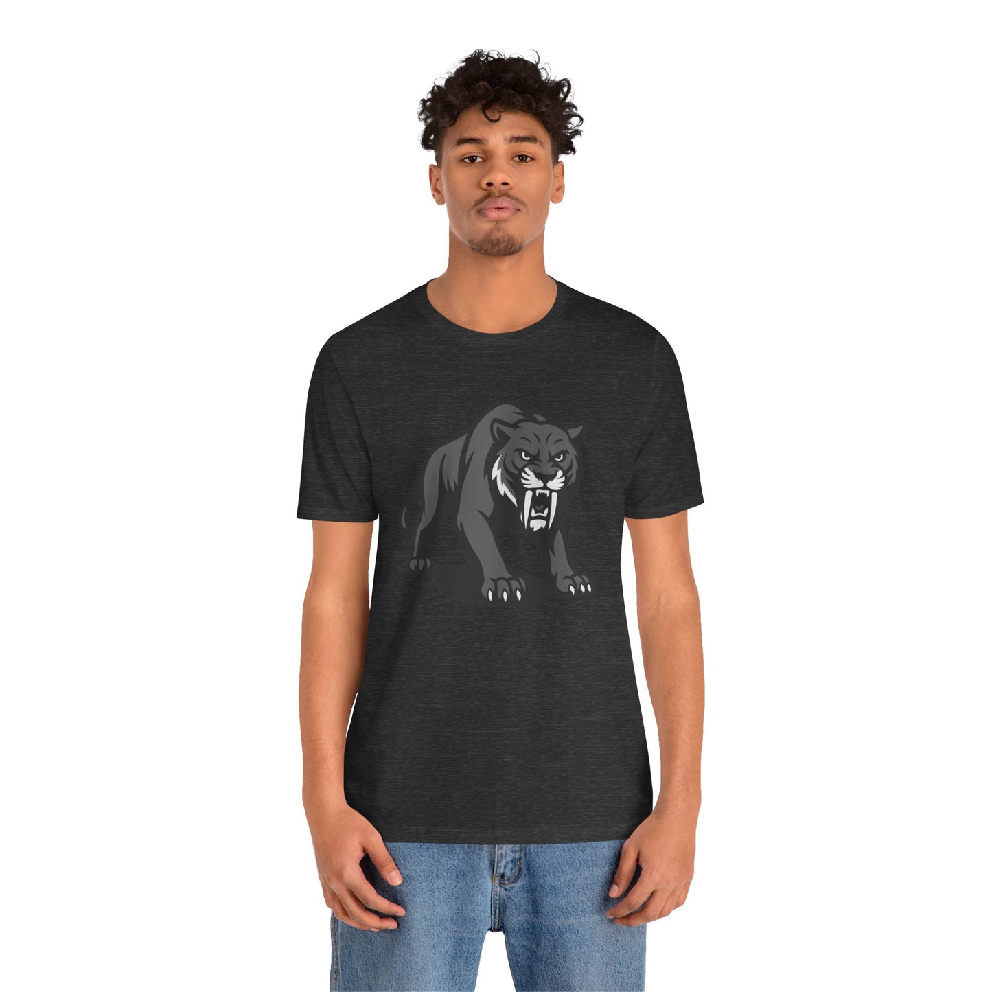 Saber-Tooth Tiger Graphic Tee Dark Theme – Fierce Prehistoric Vector Design with Modern Edge
