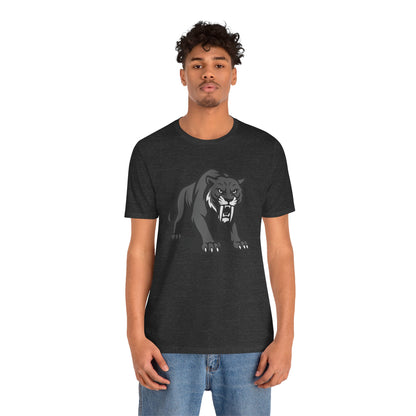 Saber-Tooth Tiger Graphic Tee Dark Theme – Fierce Prehistoric Vector Design with Modern Edge