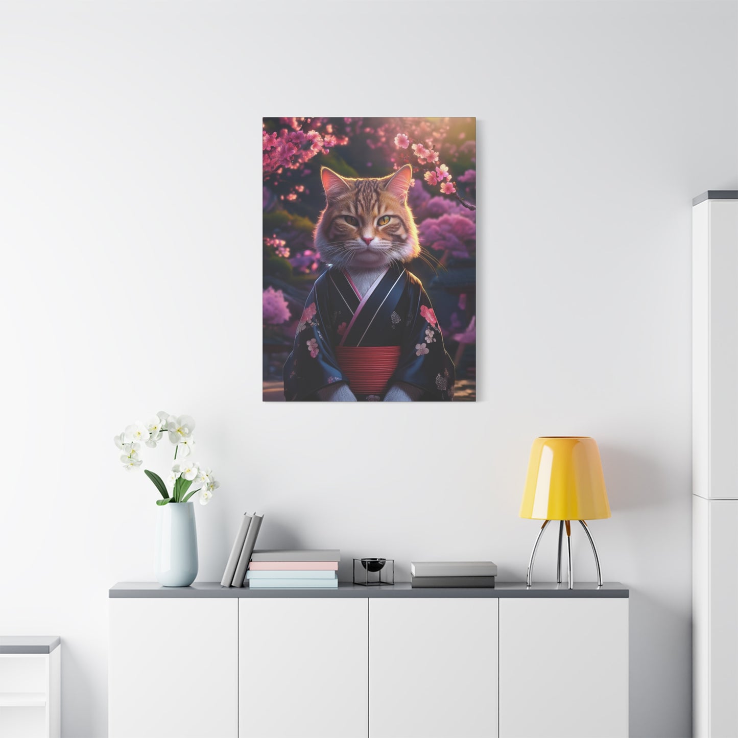 Cat Geisha Canvas Art | Stretched Matte Wall Decor 001