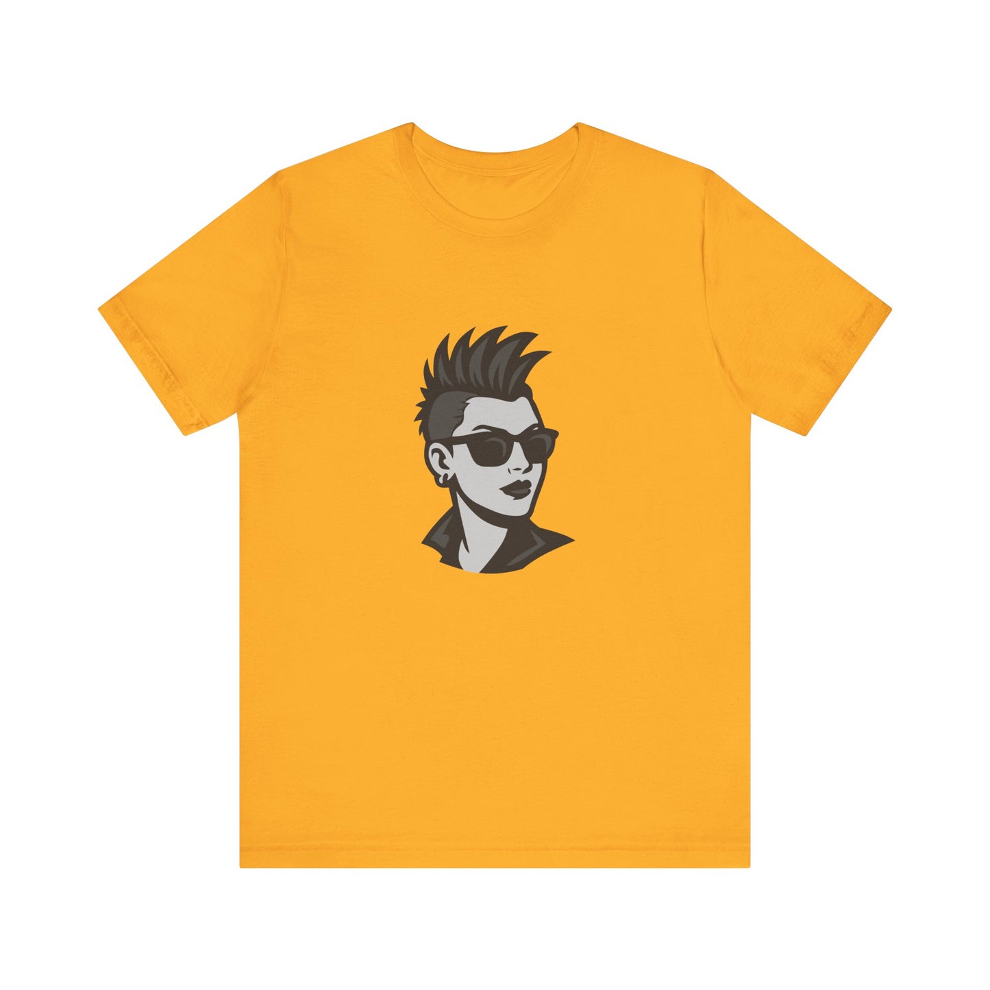 Punk Girl Graphic T-Shirt – Dark Theme Grayscale Spiked Hair Portrait on Black Tee with Bold Energy and Modern Ghost Effect. Unisex Jersey Short Sleeve Tee