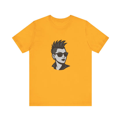 Punk Girl Graphic T-Shirt – Dark Theme Grayscale Spiked Hair Portrait on Black Tee with Bold Energy and Modern Ghost Effect. Unisex Jersey Short Sleeve Tee