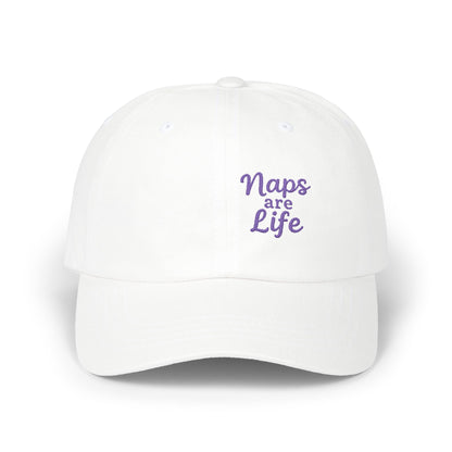Naps Are Life Embroidered Classic Dad Hat – Cozy Comfort Hat for Nap Lovers, Rest Day Mood, and Chill Style. Purple Letters