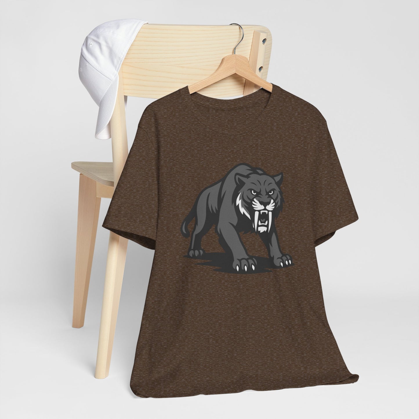 Saber-Tooth Tiger Graphic Tee Dark Theme – Fierce Prehistoric Vector Design with Modern Edge