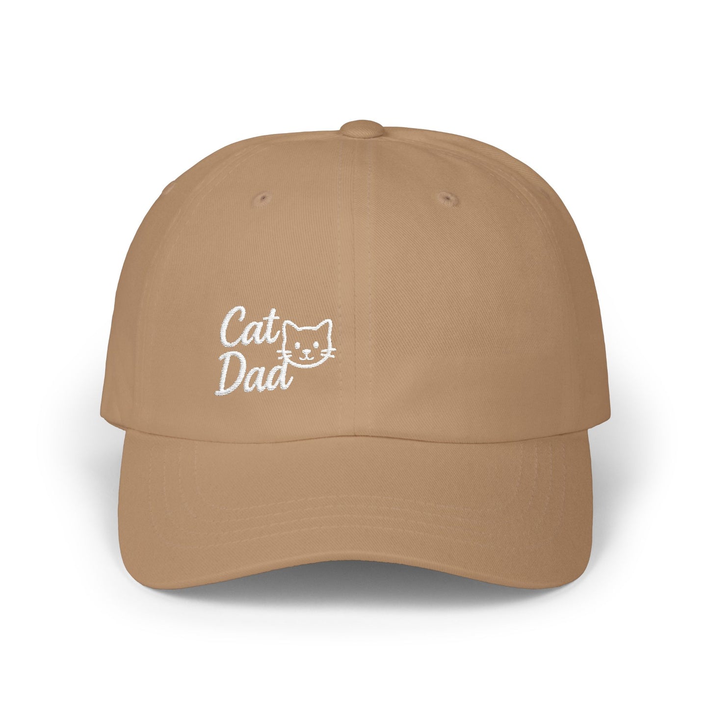 Cat Dad Classic Dad Hat – Embroidered Minimalist Cat Face Hat for Proud Pet Dads and Feline Fans. white letters