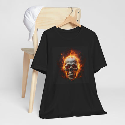 Flaming Skull Halloween Shirt – Intense Fire Skull Graphic Tee for Hardcore Spooky Season Style
