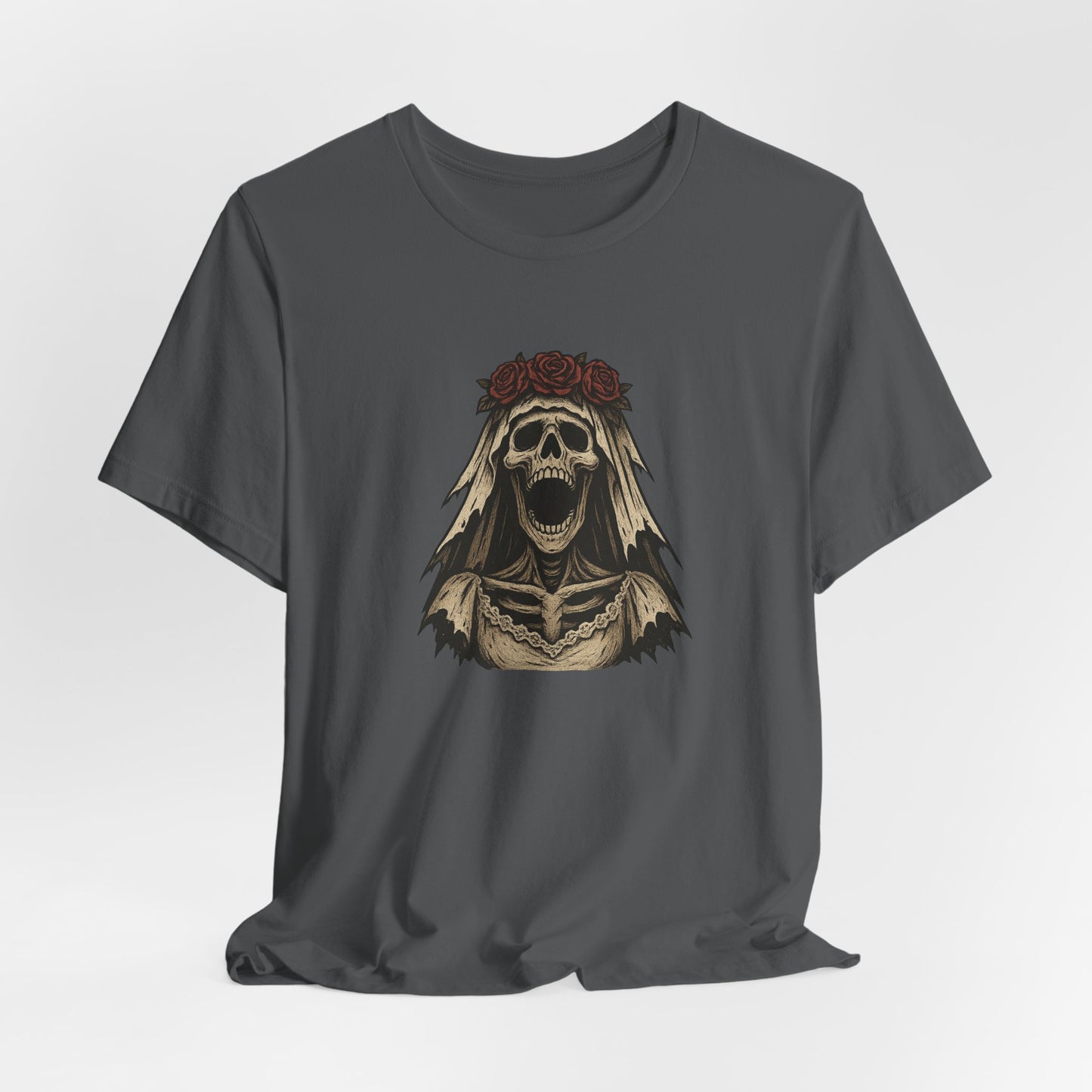Screaming Skeleton Bride Halloween Shirt – Gothic Undead Bride Graphic Tee for Spooky Season Horror Fans