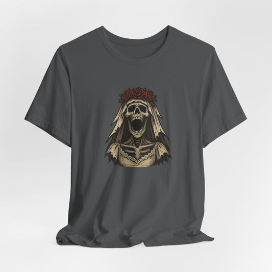Screaming Skeleton Bride Halloween Shirt – Gothic Undead Bride Graphic Tee for Spooky Season Horror Fans