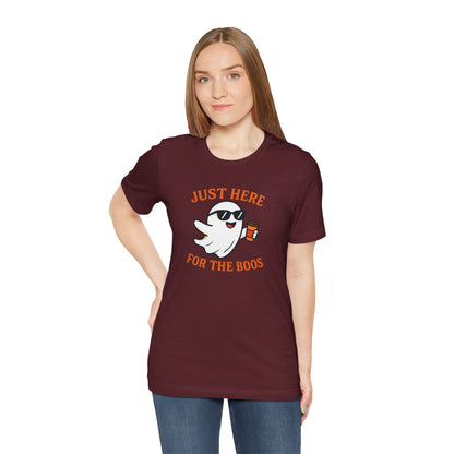 Just Here for the Boos Halloween Shirt – Funny Ghost Drinking Coffee Graphic Tee for Spooky Season