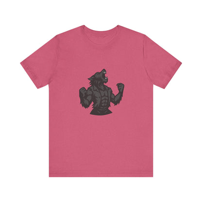 Werewolf Transformation T-Shirt – Dark Theme Grayscale Muscular Monster Design on Black Tee with Savage Energy and Modern Ghost Effect. Unisex Jersey Short Sleeve Tee