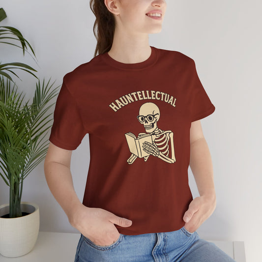 Hauntellectual Halloween Shirt – Funny Skeleton Reading Book Tee for Spooky Smart People