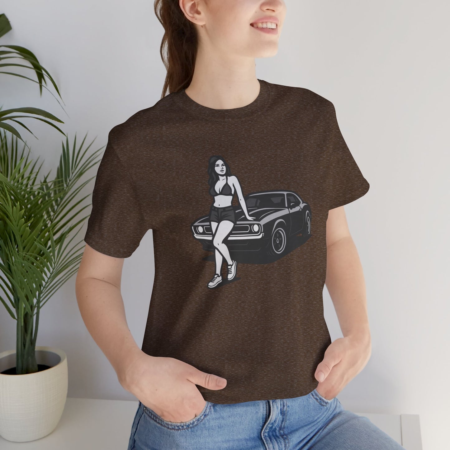 Car Girl Graphic Tee Dark Theme – Retro Muscle Car Vector Design with Confident Attitude