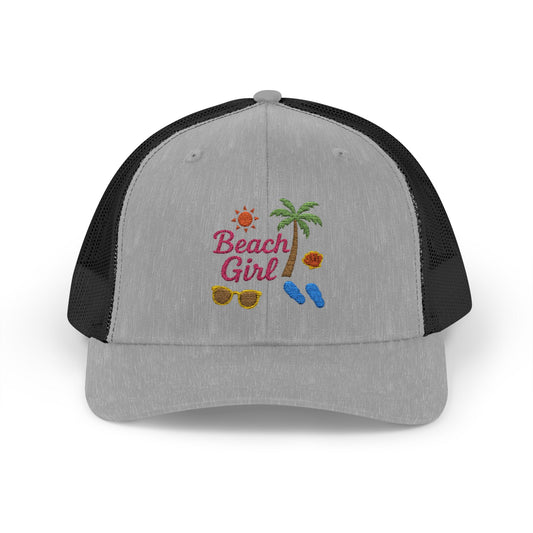 Beach Girl Trucker Hat – Embroidered Summer Vibes Hat for Coastal Queens