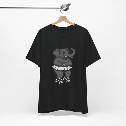 Roller Skating Elephant Graphic Tee Dark Theme – Funny Circus Style Vector Design