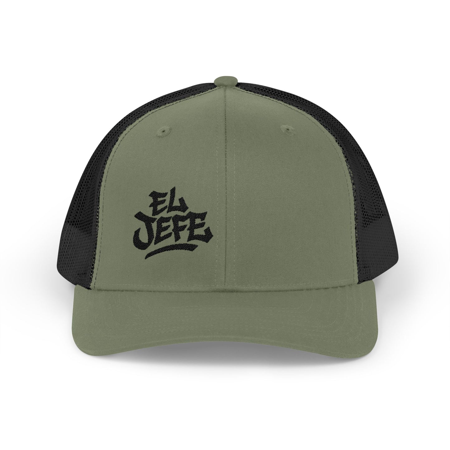 El Jefe Trucker Hat – Embroidered Bold Text Hat for Boss Energy, Leadership Style, and Latin Flair. Black Letters