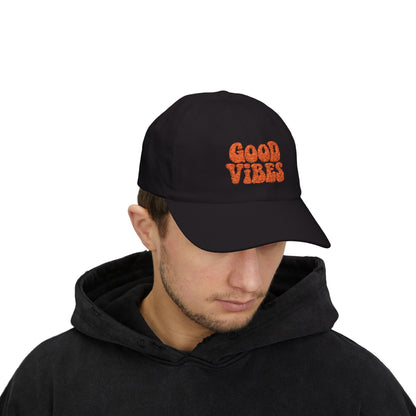 Good Vibes Classic Dad Hat – Embroidered Retro Text Hat for Positive Vibes, Chill Style, and Everyday Feel-Good Energy. Orange Letters