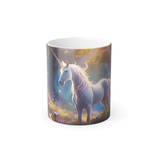 Majestic Unicorn In Magical Forest Color Morphing Mug, 11oz