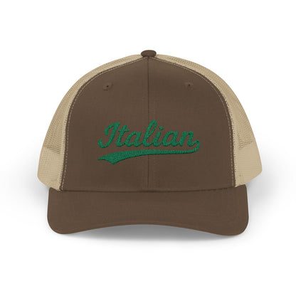 Italian Trucker Hat – Green Script Heritage Hat for Pasta Lovers and Italian Pride