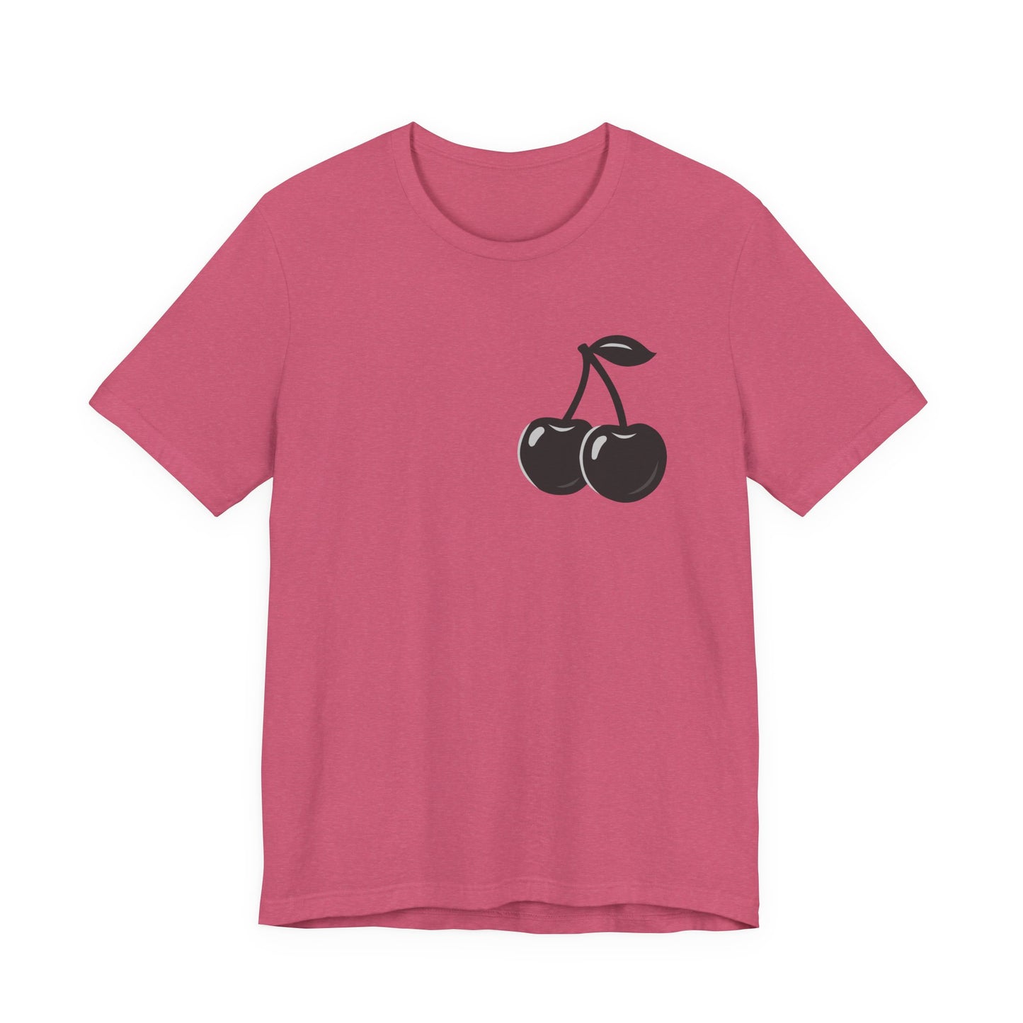 Dark Cherry Graphic T-Shirt – Minimal Dark Theme Grayscale Fruit Design on Black Tee with Subtle Style and Modern Ghost Effect. Unisex Jersey Short Sleeve Tee