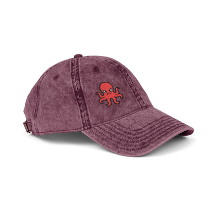 Angry Octopus Vintage Hat – Embroidered Red Sea Creature Hat with Cartoon Vibes and Bold Attitude