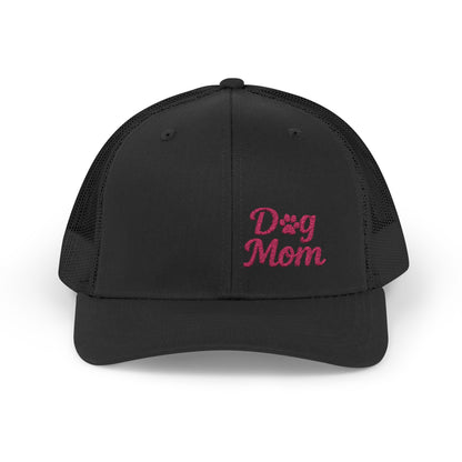 Dog Mom Trucker Hat – Embroidered Minimalist Dog Face Hat for Proud Pet Moms and Dog-Loving Style. Pink Letters
